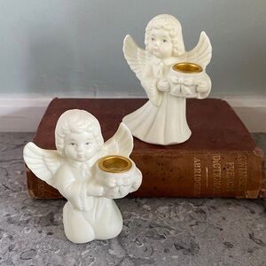 Cream Angel Candle Holders with Gold Accents